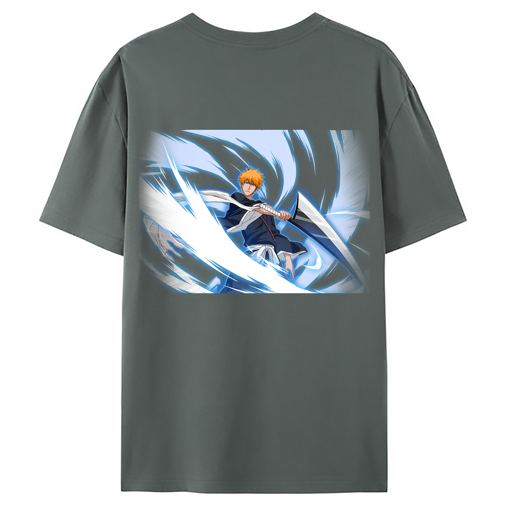 （画像用） ブリーチ 黒崎一護（くろさき いちご）BLEACH Kurosaki Ichigo 綿100％ メンズ半袖Tシャツ（バックプリント） 通気性